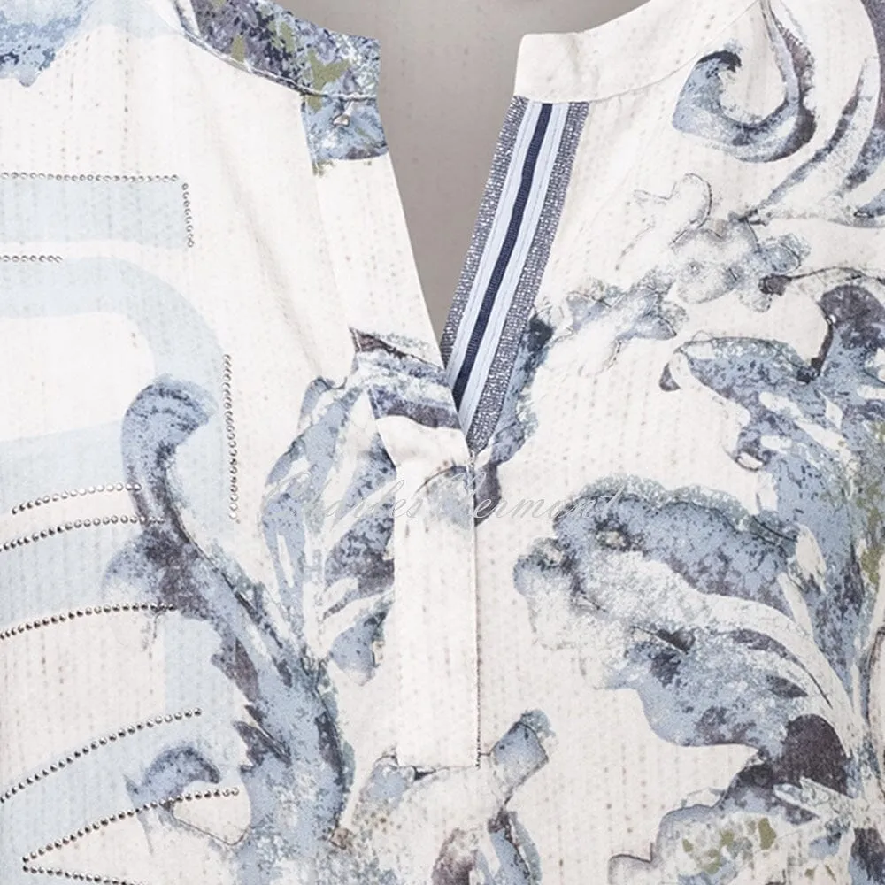 Just White Blouse with Floral Pattern – Style J1039