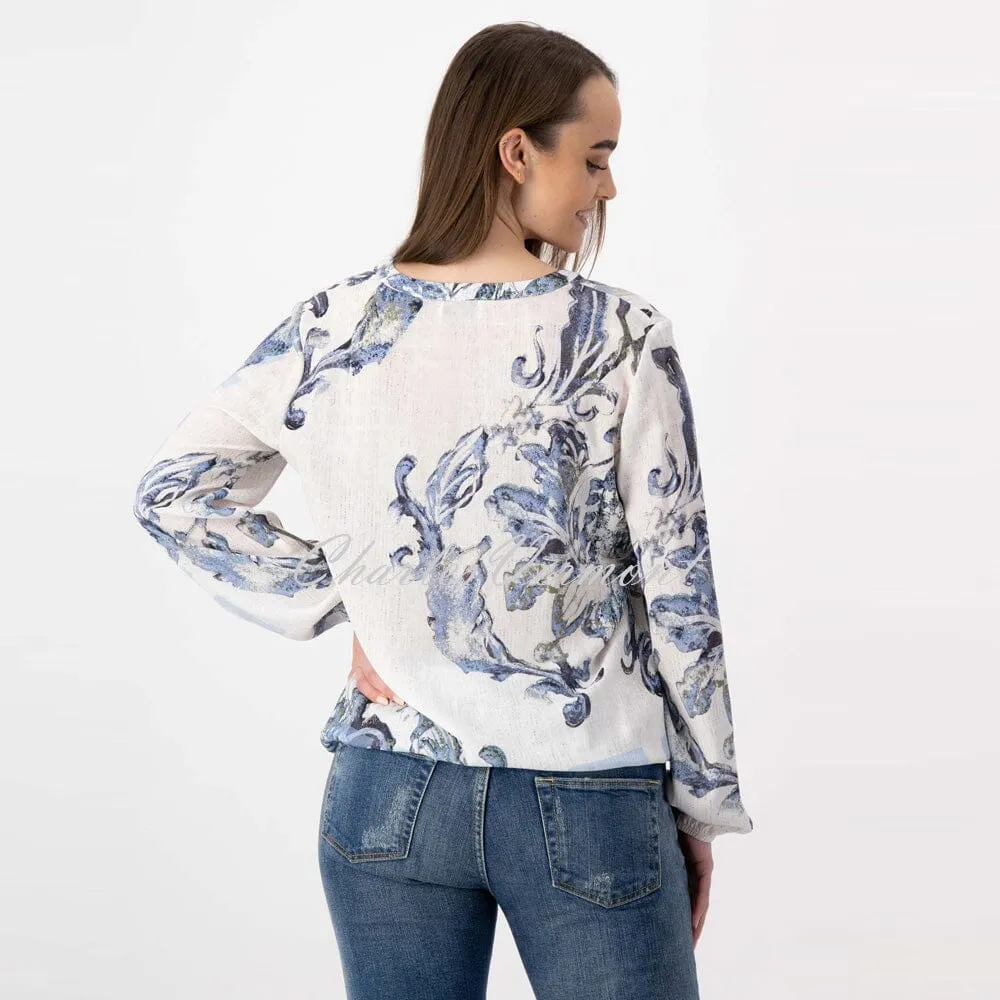 Just White Blouse with Floral Pattern – Style J1039