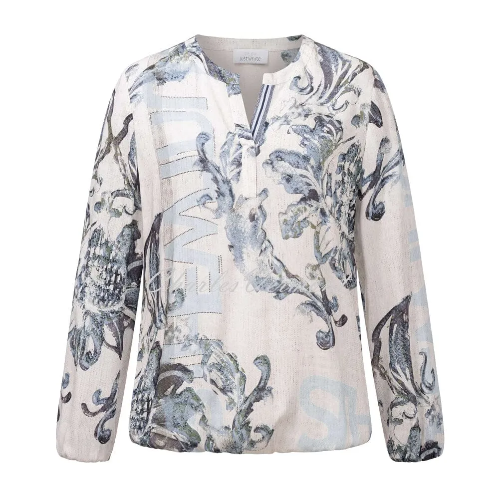 Just White Blouse with Floral Pattern – Style J1039