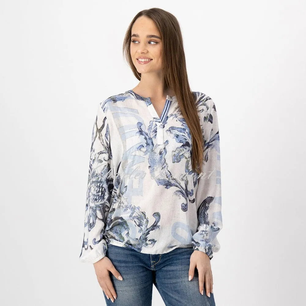 Just White Blouse with Floral Pattern – Style J1039