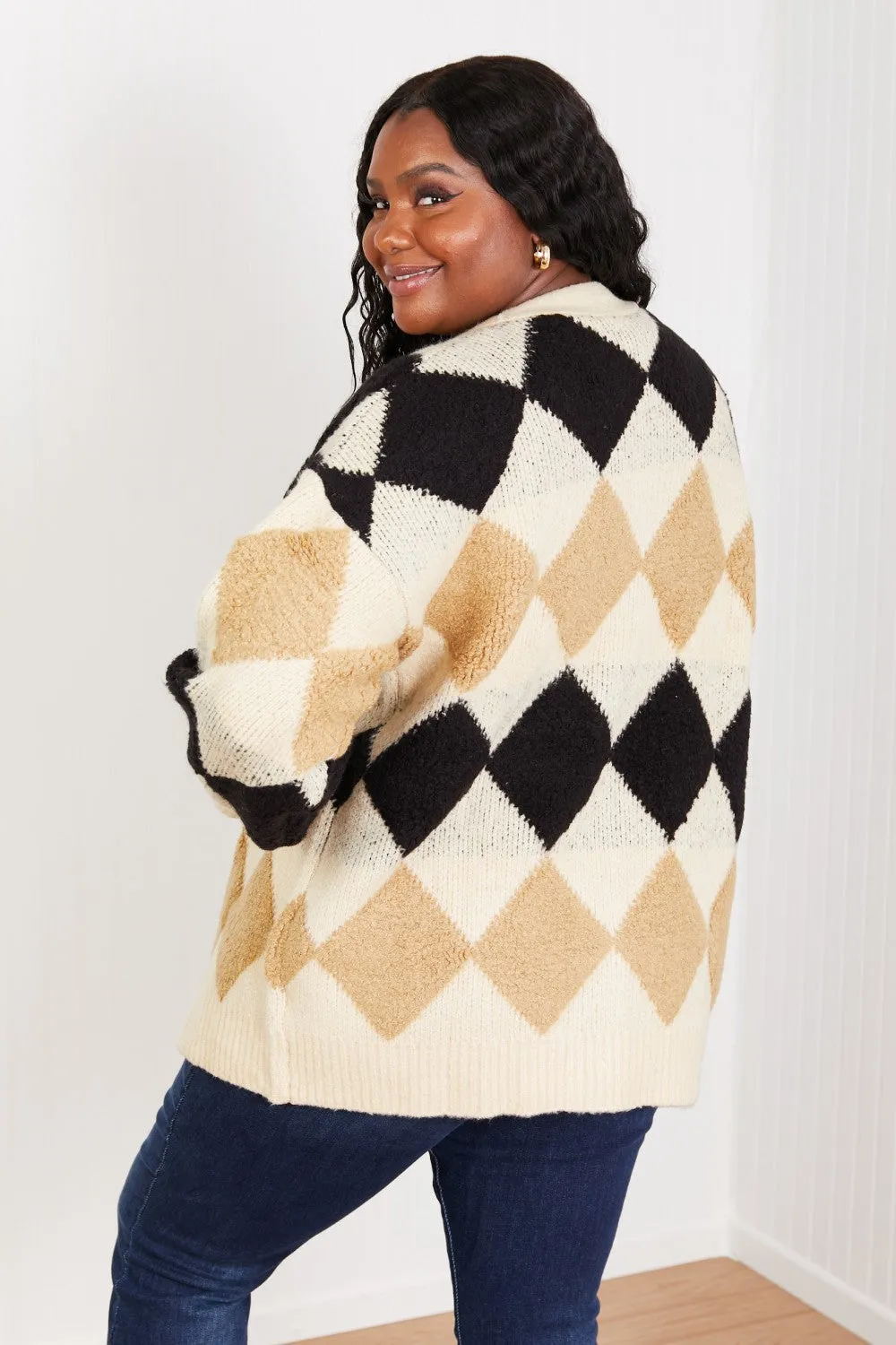 Know-It-All Argyle Longline Cardigan