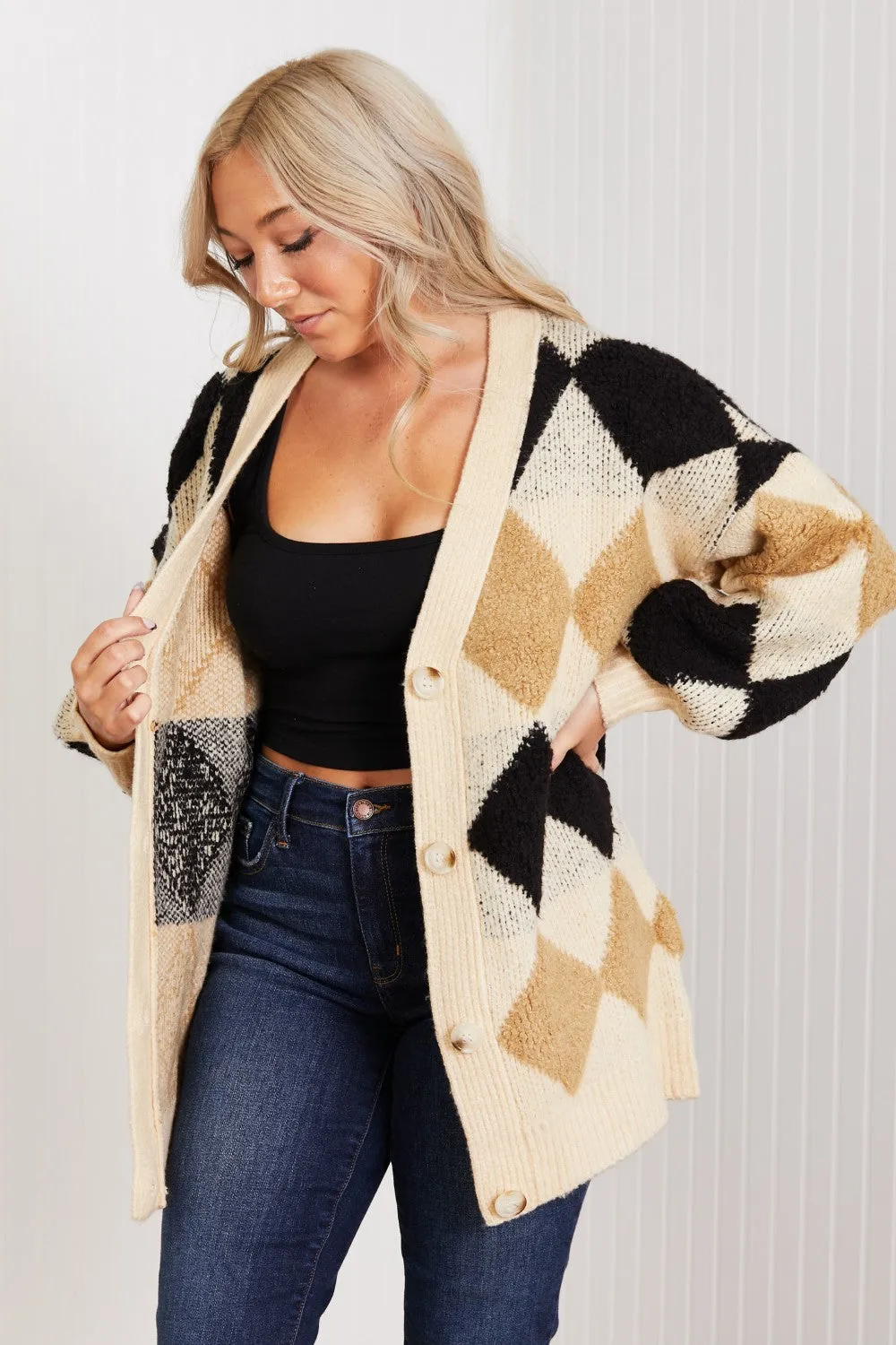 Know-It-All Argyle Longline Cardigan