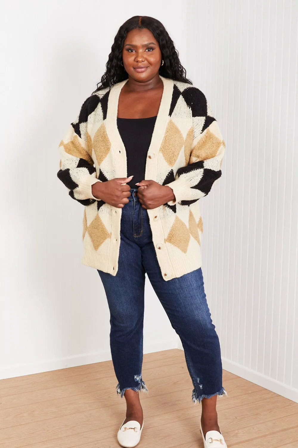 Know-It-All Argyle Longline Cardigan