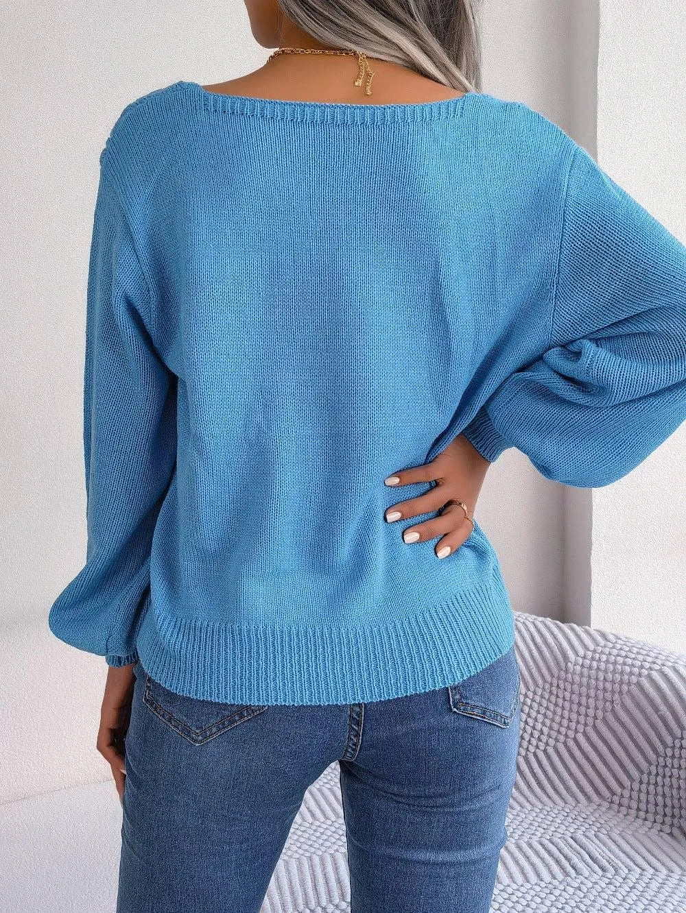 Ladies Solid Long Sleeves Square Collar Top 2118