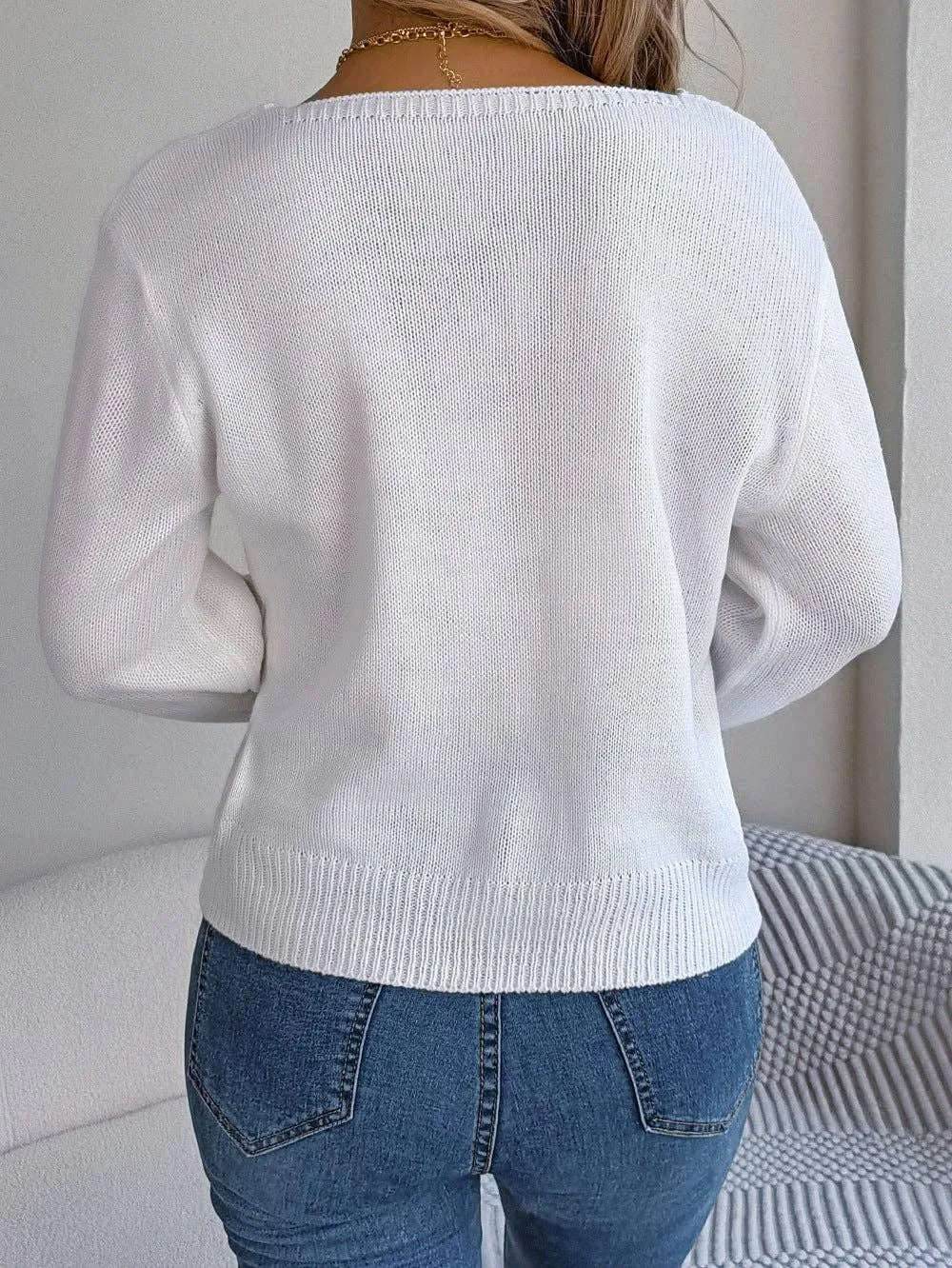 Ladies Solid Long Sleeves Square Collar Top 2118