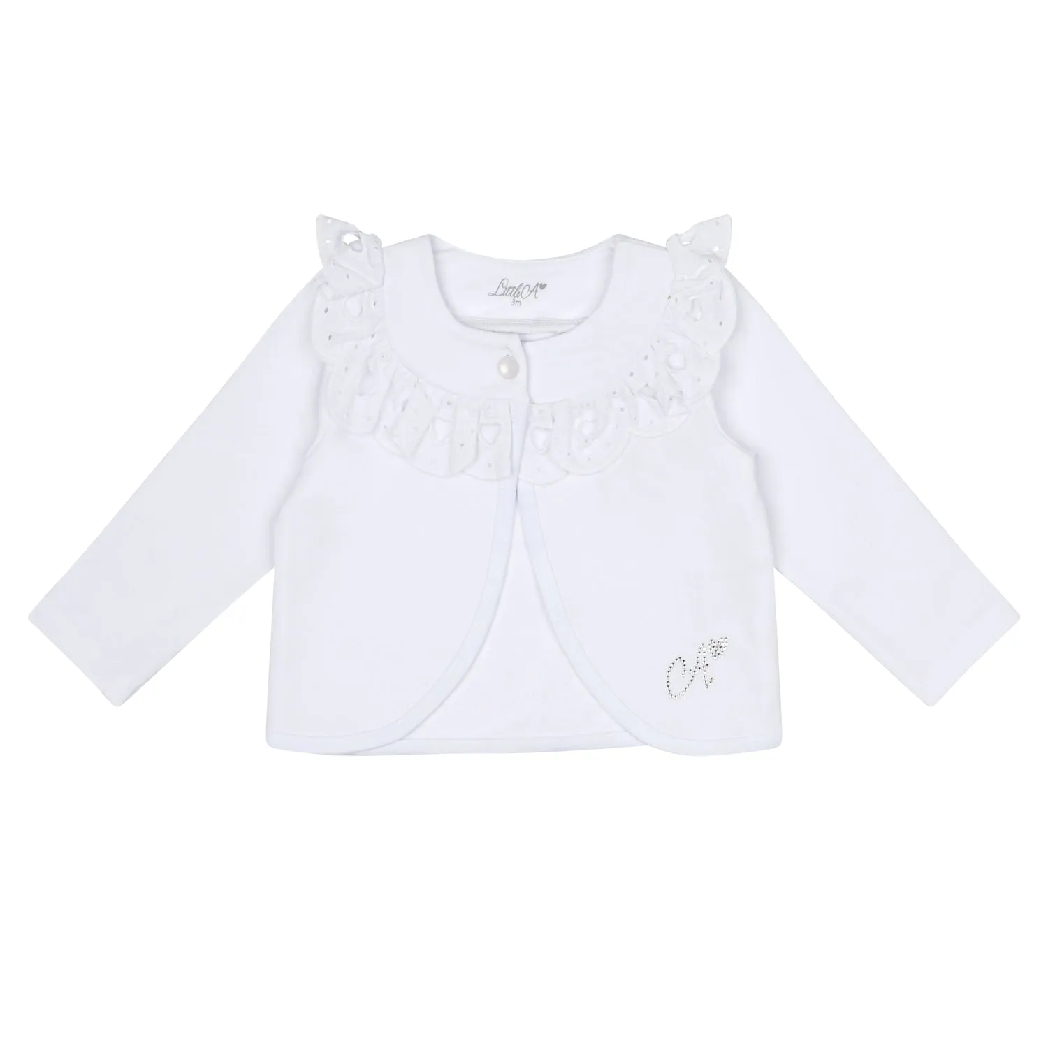 LITTLE A - Jessica Pastel Hearts Broderie Anglaise Cardigan - White
