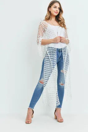 Long crocheted open cardigan