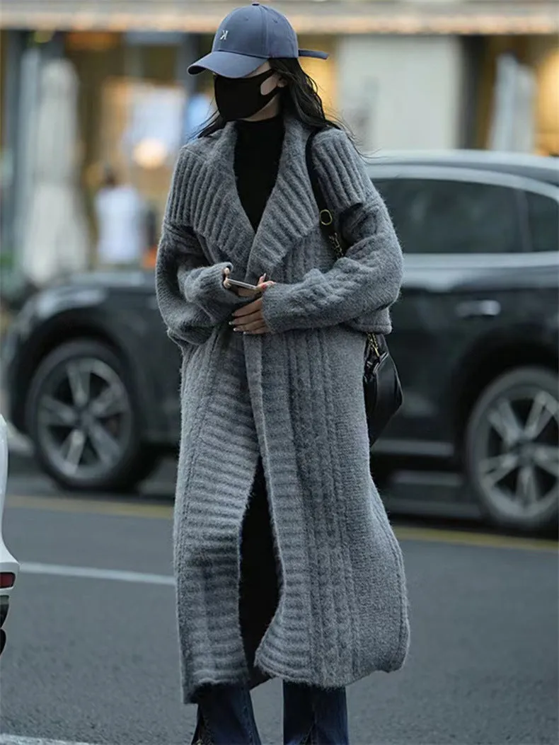 Long Knitted Cardigan Coat Women's Plus Size