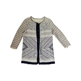 Lucky Brand Blue Cream Fringed Cardigan Size M
