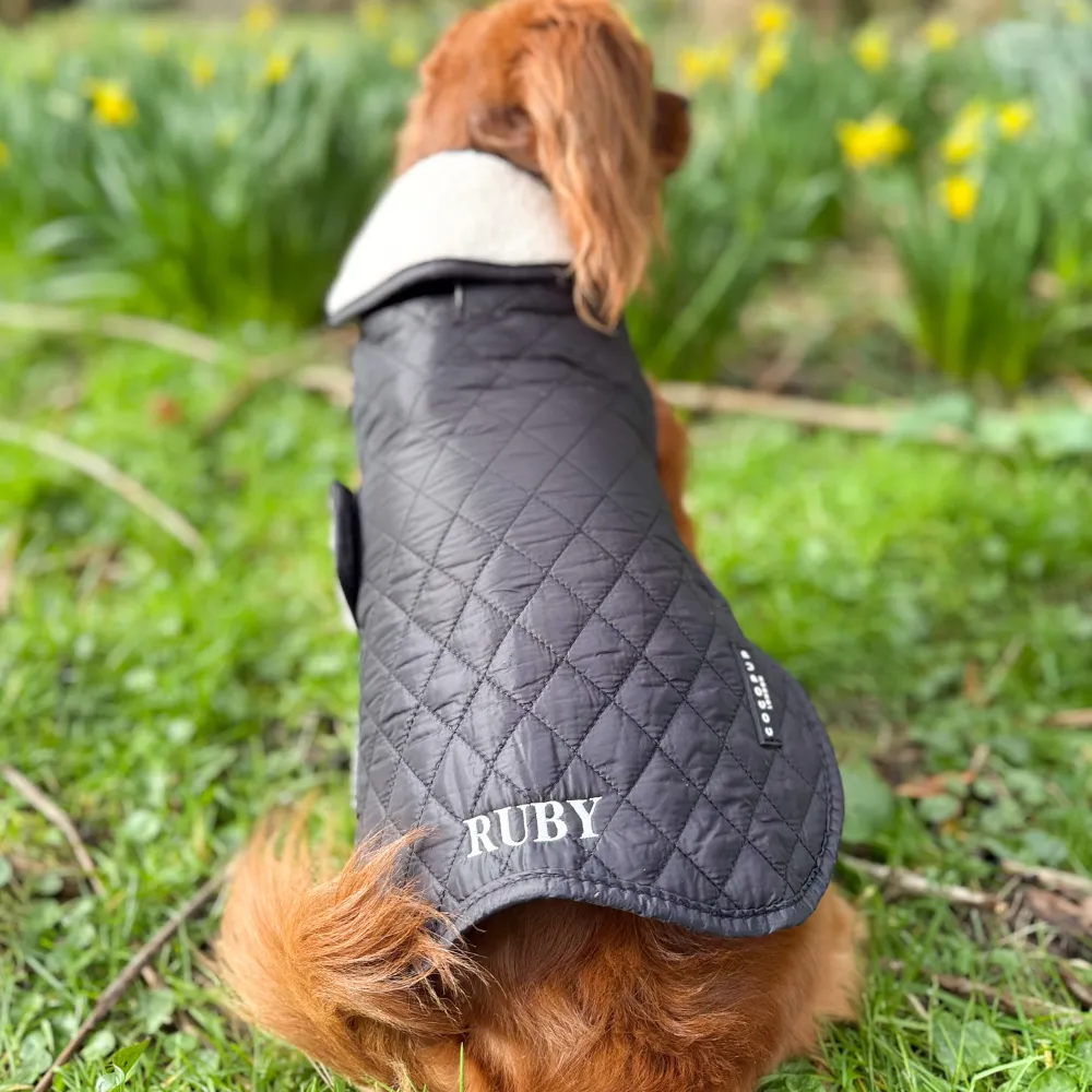 LUXE Quilted Dog Coat - Midnight Black