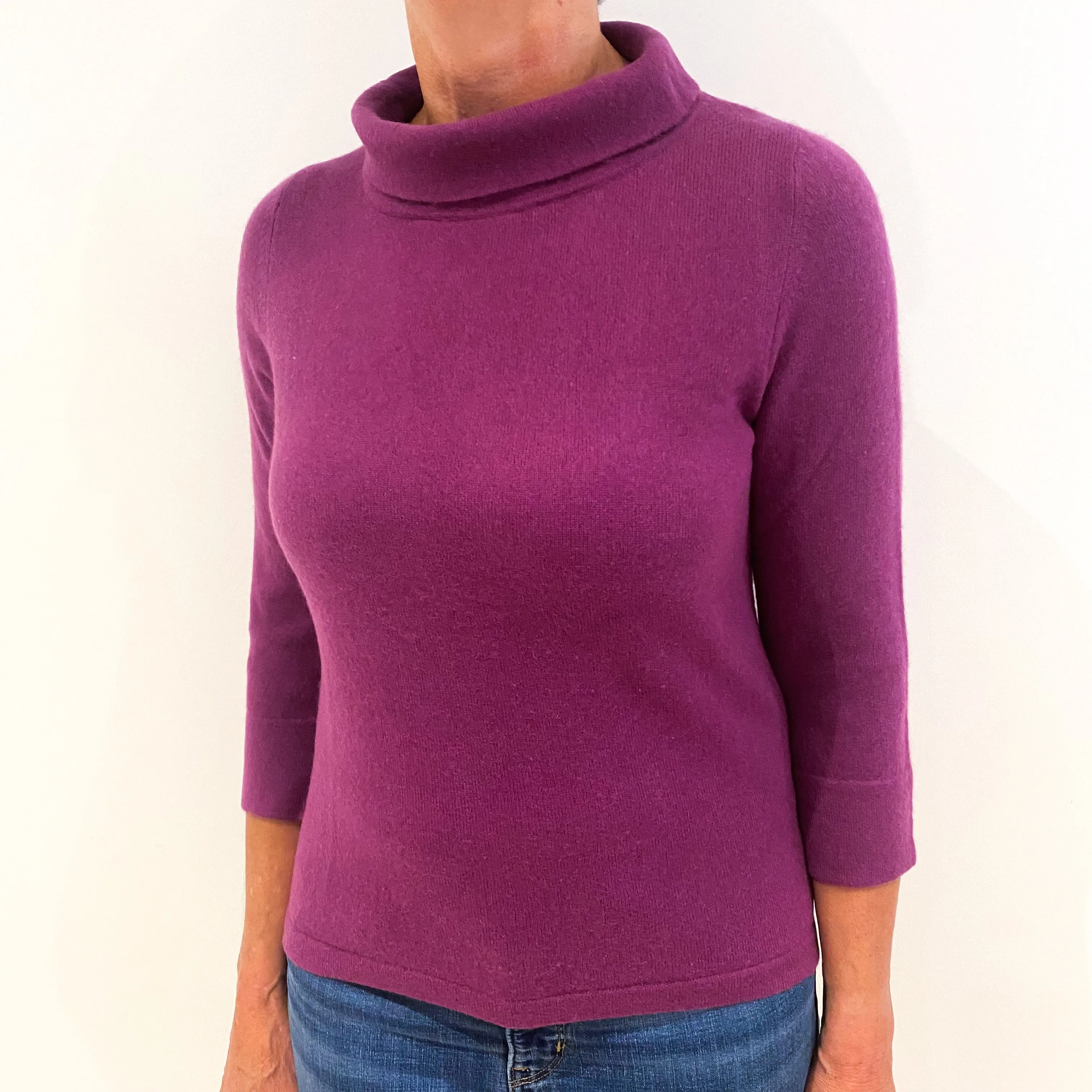 Magenta Purple Cashmere Funnel Neck Jumper Medium