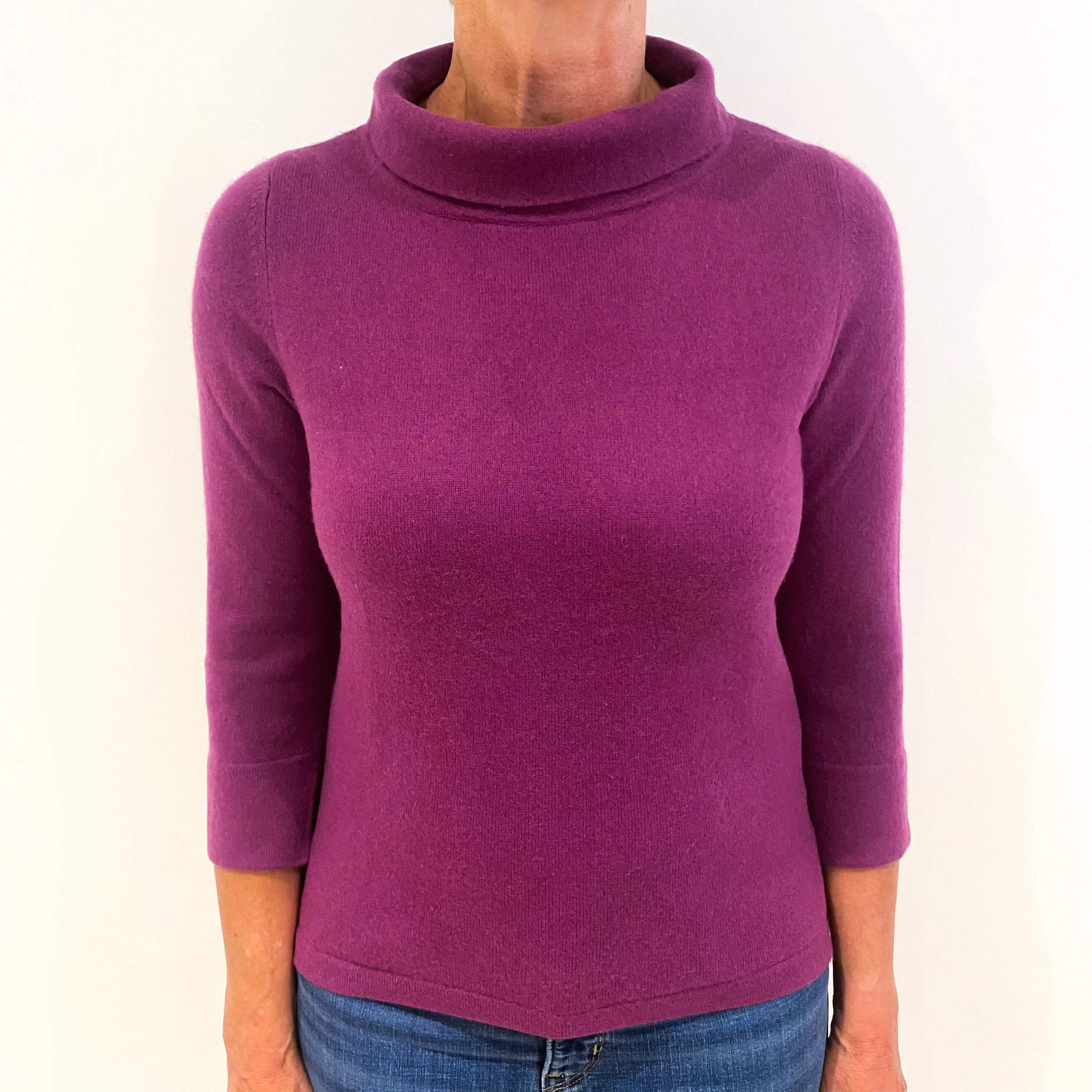 Magenta Purple Cashmere Funnel Neck Jumper Medium