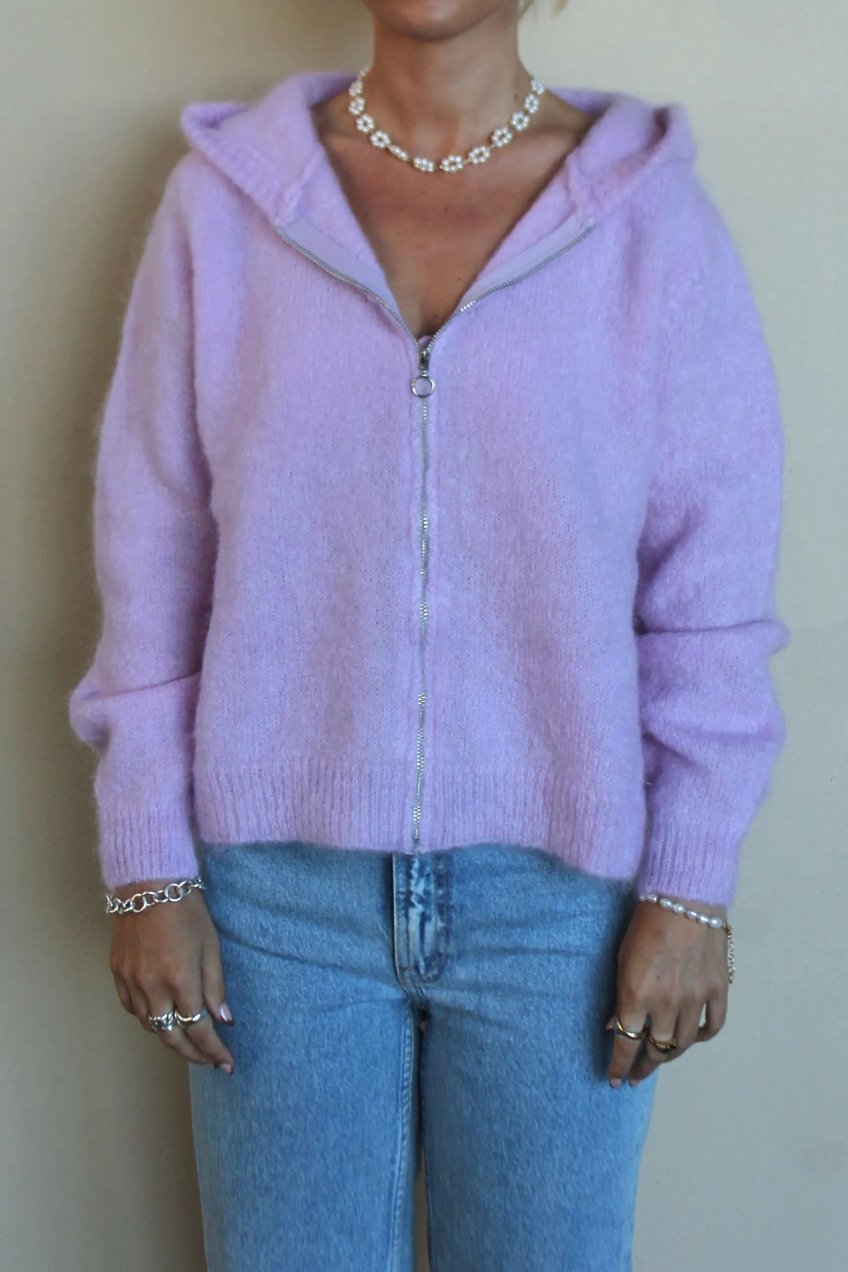 MAISON ANJE Womens Lenebula Kid Mohair Hooded Zip Cardigan Lilac