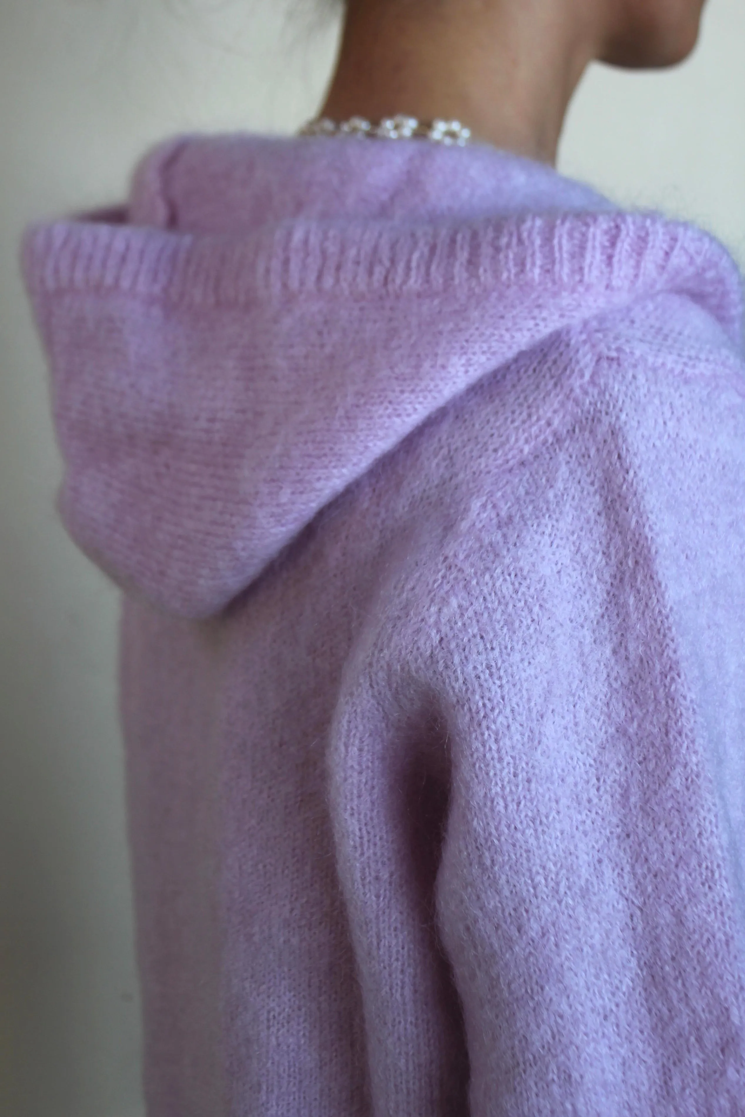MAISON ANJE Womens Lenebula Kid Mohair Hooded Zip Cardigan Lilac
