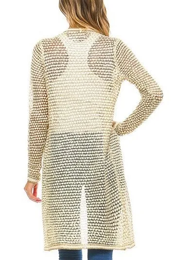 Mallory Metallic Long Body Cardigan in Ivory & Gold