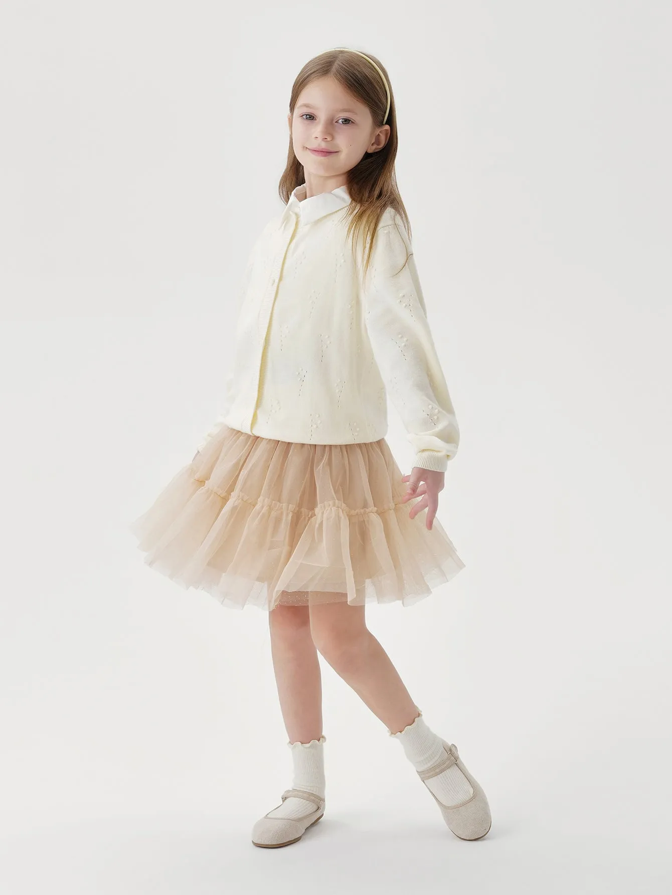 MARC & JANIE Girls Bellflower Hollow Out Loose Fit Cardigan 240313