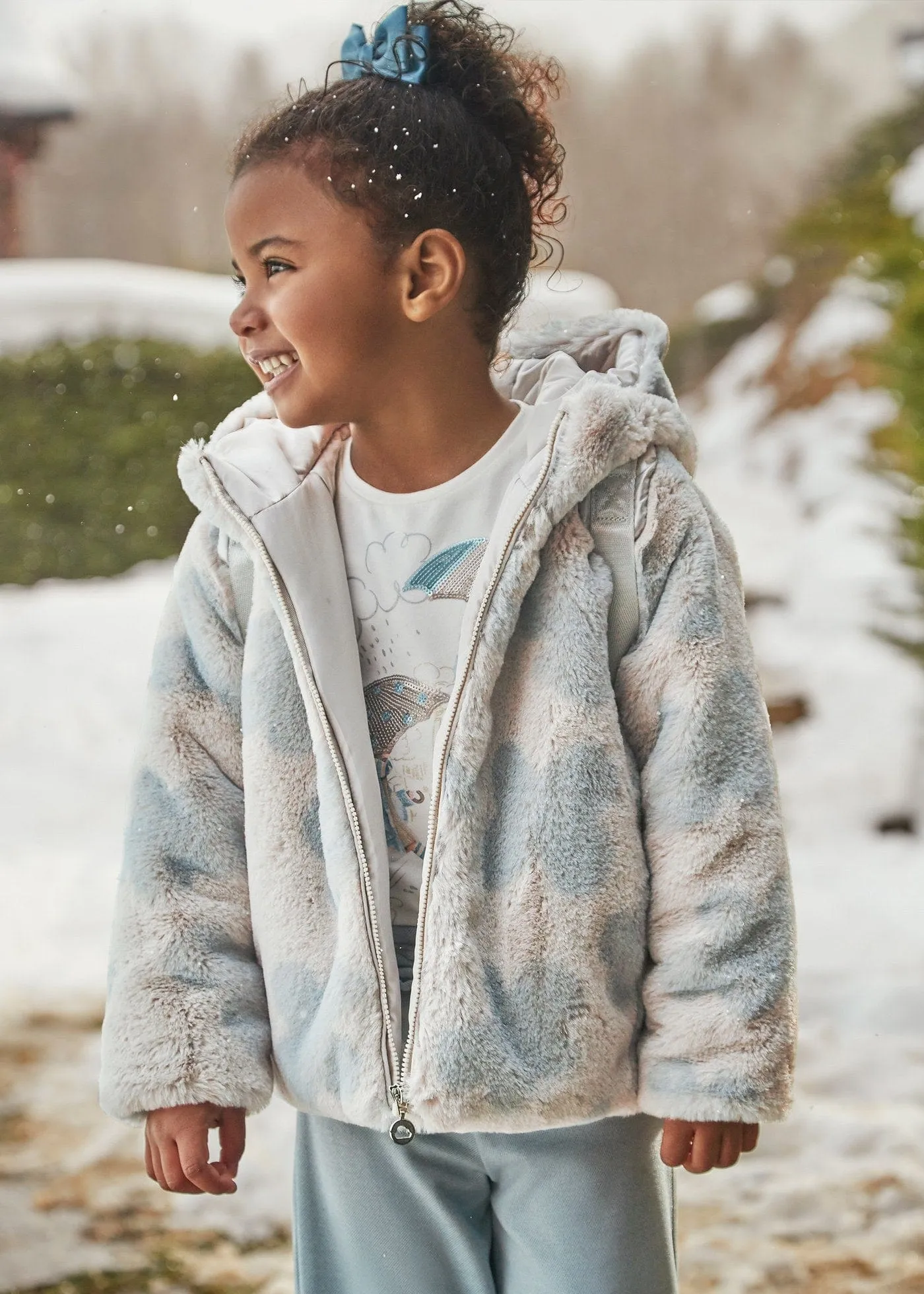 Mayoral Faux Fur Hooded Coat in Alpaca