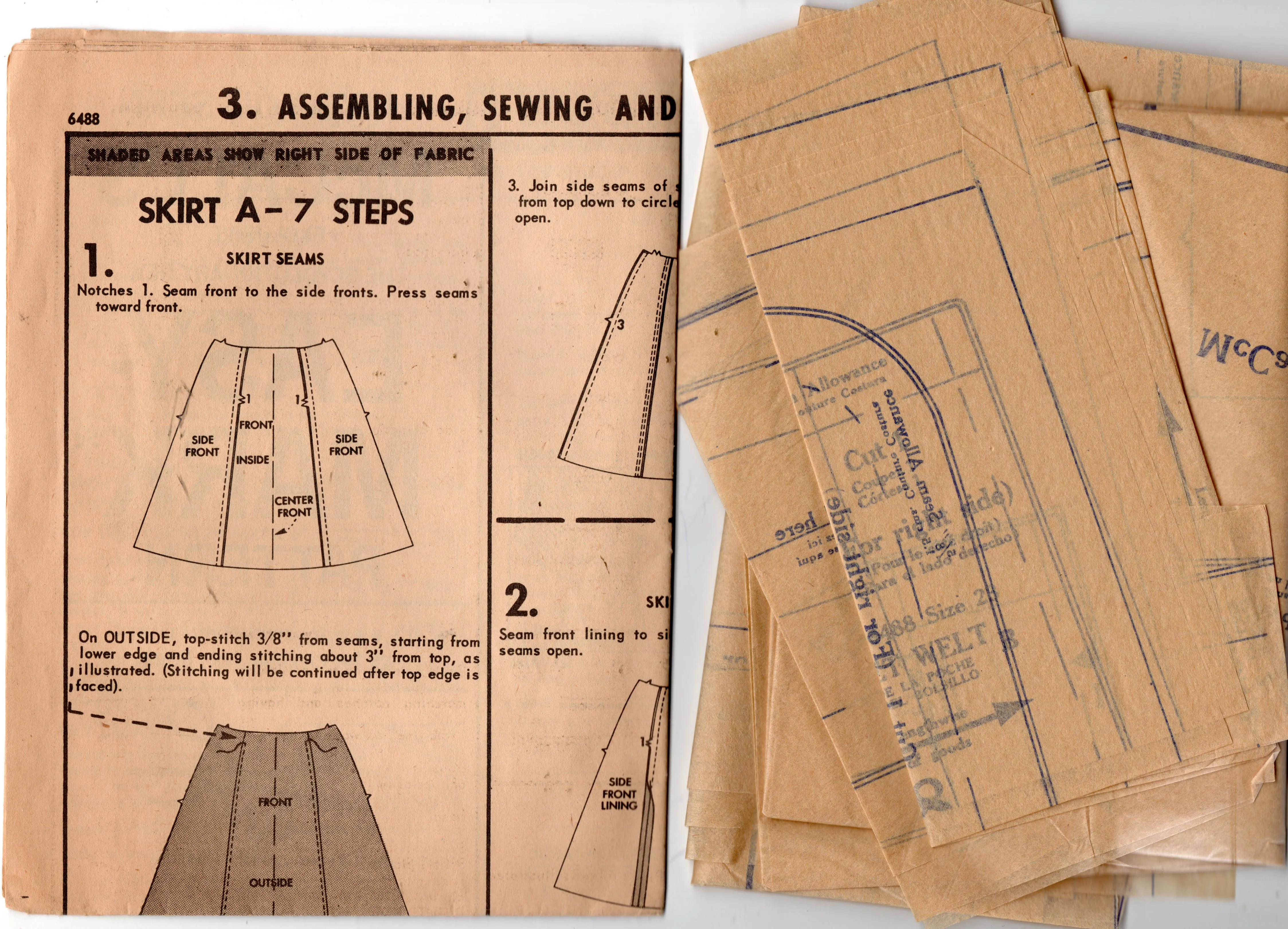 McCall's 6488 Womens or Teens Flared Skirts 1960s Vintage Sewing Pattern Waist 23 inches