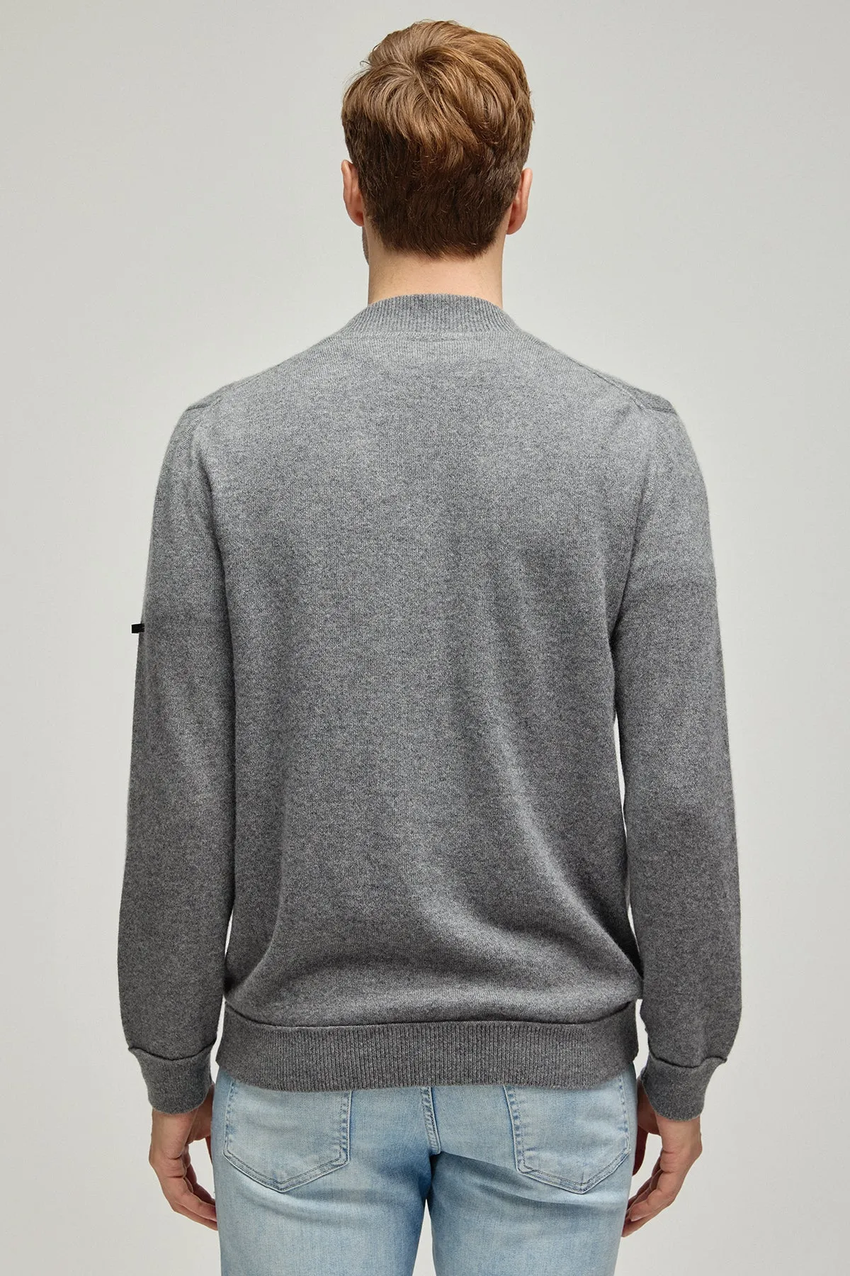 Medium Gray Melange Pure Cashmere Men's Bomber Cardigan