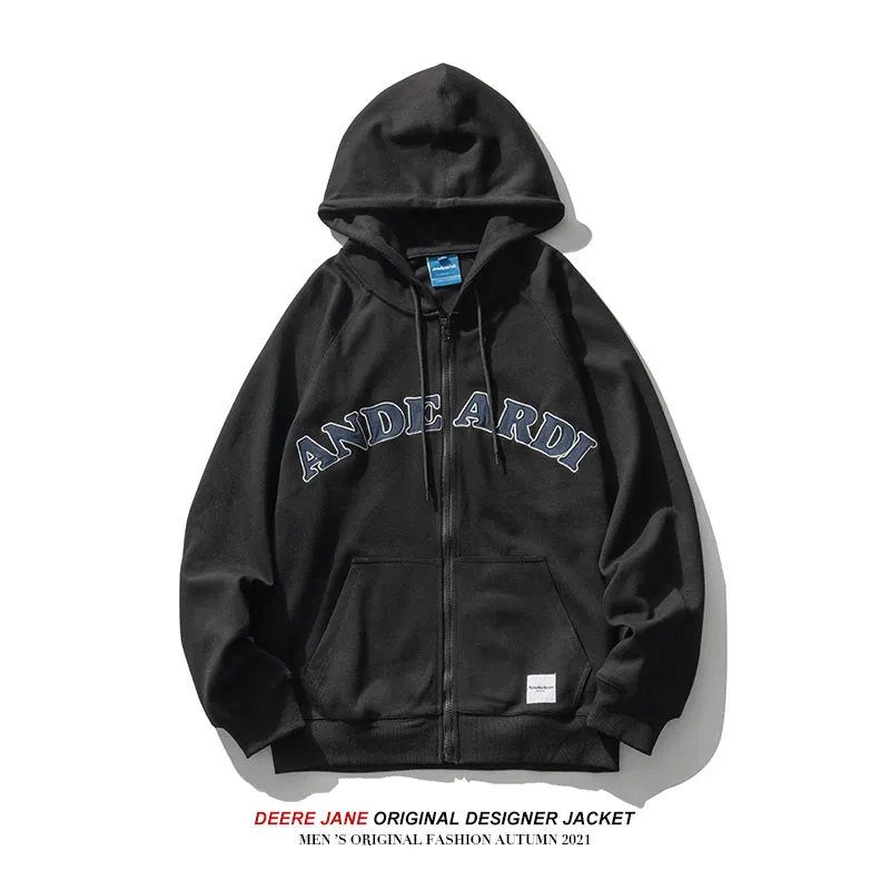 Men Cardigan Hoodie Hooded Sweater Men's Spring and Autumn Loose Versatile Coat