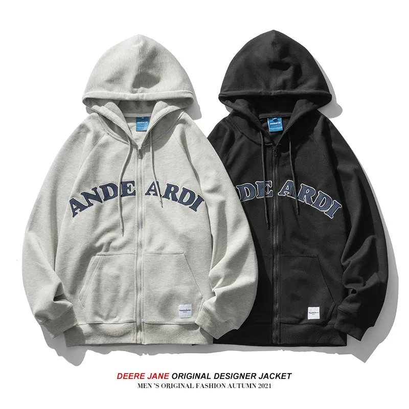Men Cardigan Hoodie Hooded Sweater Men's Spring and Autumn Loose Versatile Coat
