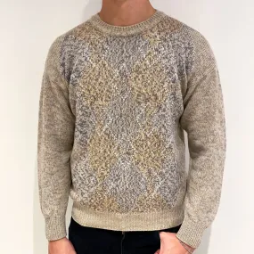 Men's Beige Marl Chunky Cashmere Crew Neck Jumper Extra Large