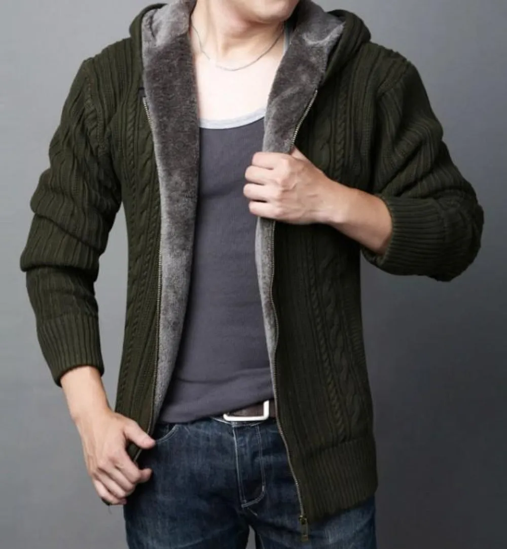 Mens Hooded Cardigan with Inner Fur