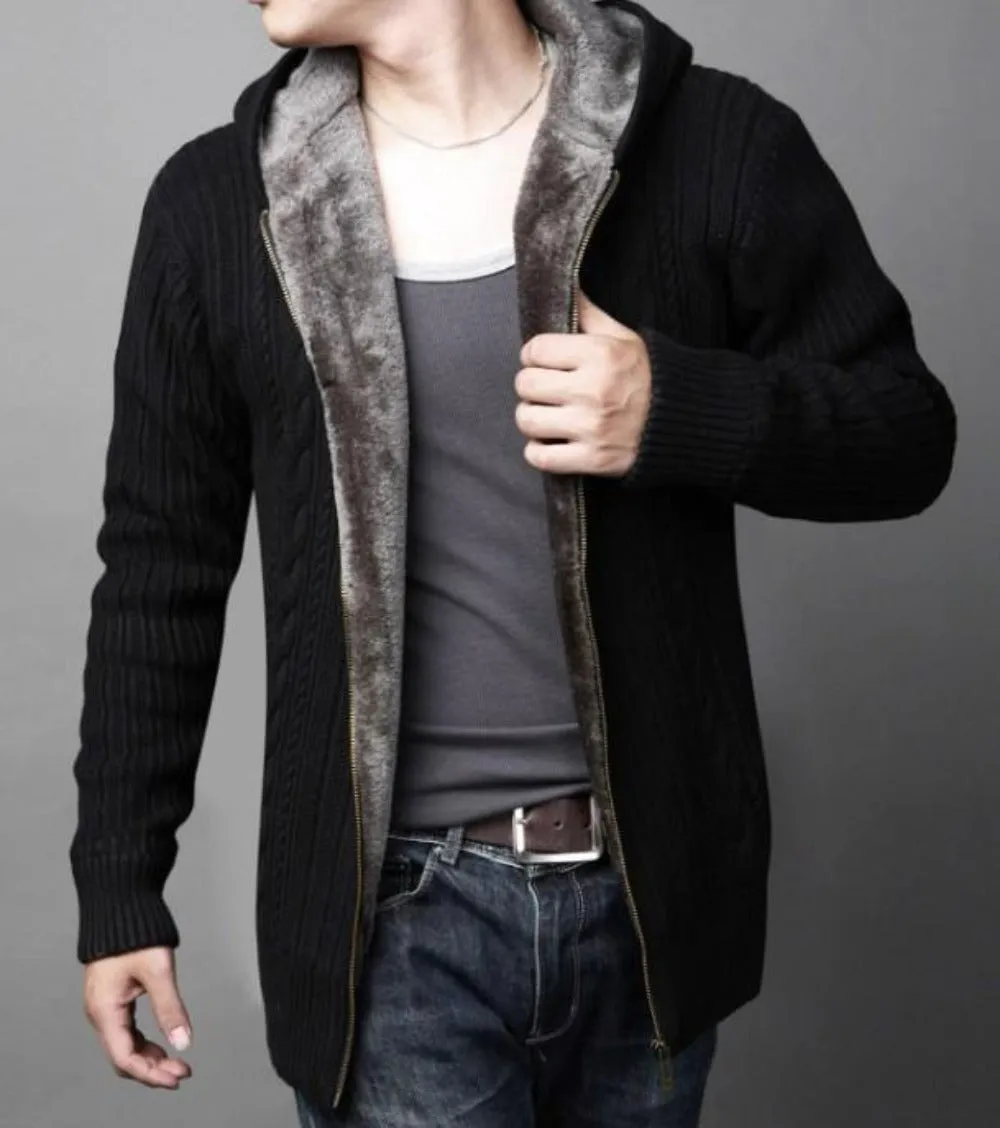 Mens Hooded Cardigan with Inner Fur