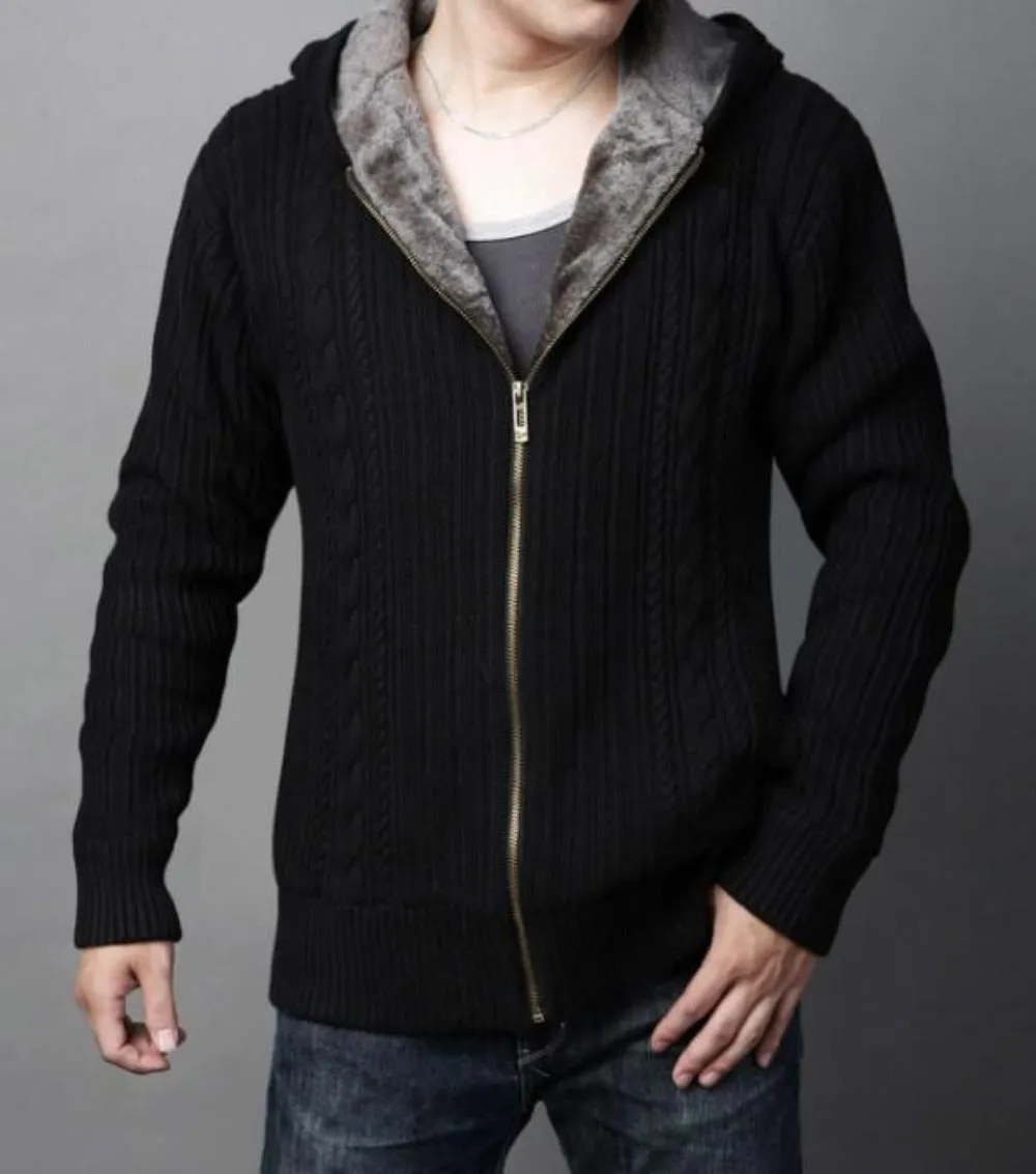 Mens Hooded Cardigan with Inner Fur