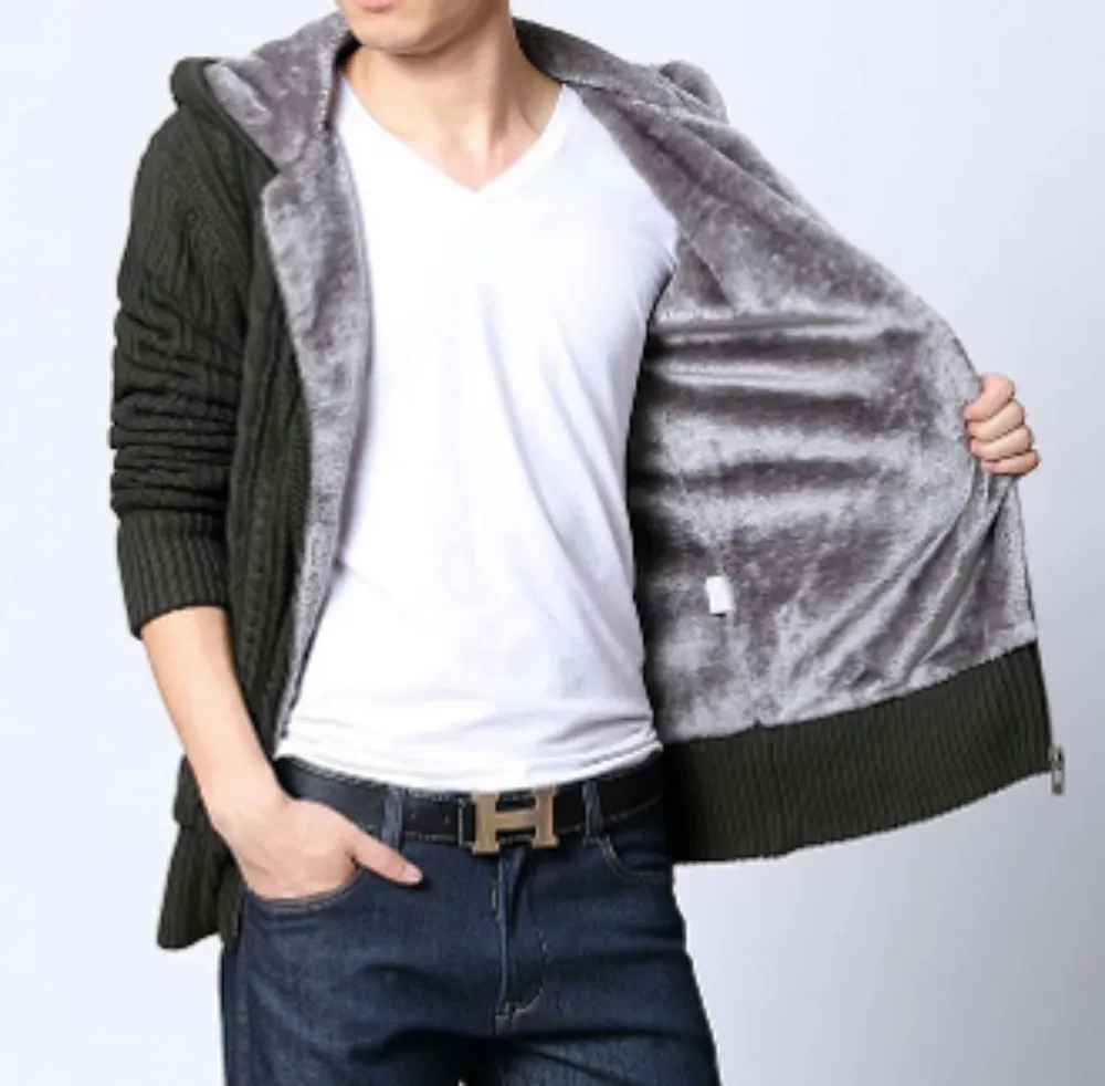 Mens Hooded Cardigan with Inner Fur