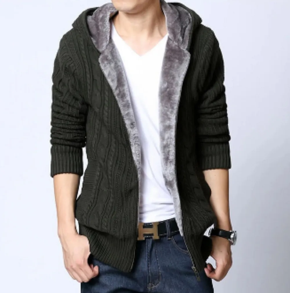 Mens Hooded Cardigan with Inner Fur