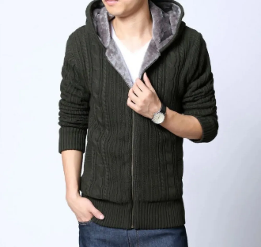 Mens Hooded Cardigan with Inner Fur