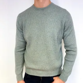 Men's Soft Sage Green Cashmere Crew Neck Jumper Extra Large