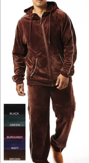 Mens Stacy Adams Classic Fit Velvet Track Suit Hoodie Brown White Stripe LV221