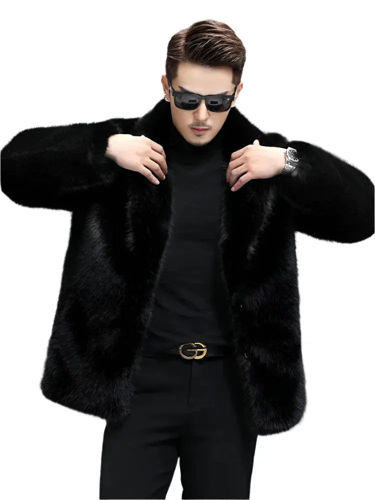 Men's Thickened Fox Fur Overcoat - Mid-Length Lapel Short Coat with Three Buttons | Warm Business Casual Winter Fashion
