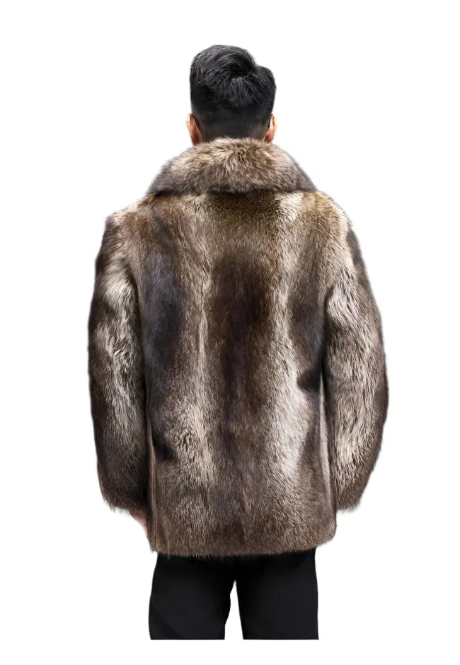 Men's Thickened Fox Fur Overcoat - Mid-Length Lapel Short Coat with Three Buttons | Warm Business Casual Winter Fashion