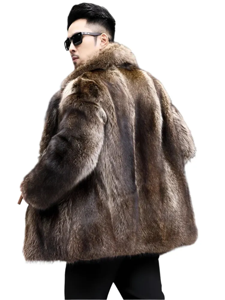 Men's Thickened Fox Fur Overcoat - Mid-Length Lapel Short Coat with Three Buttons | Warm Business Casual Winter Fashion