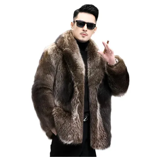 Men's Thickened Fox Fur Overcoat - Mid-Length Lapel Short Coat with Three Buttons | Warm Business Casual Winter Fashion