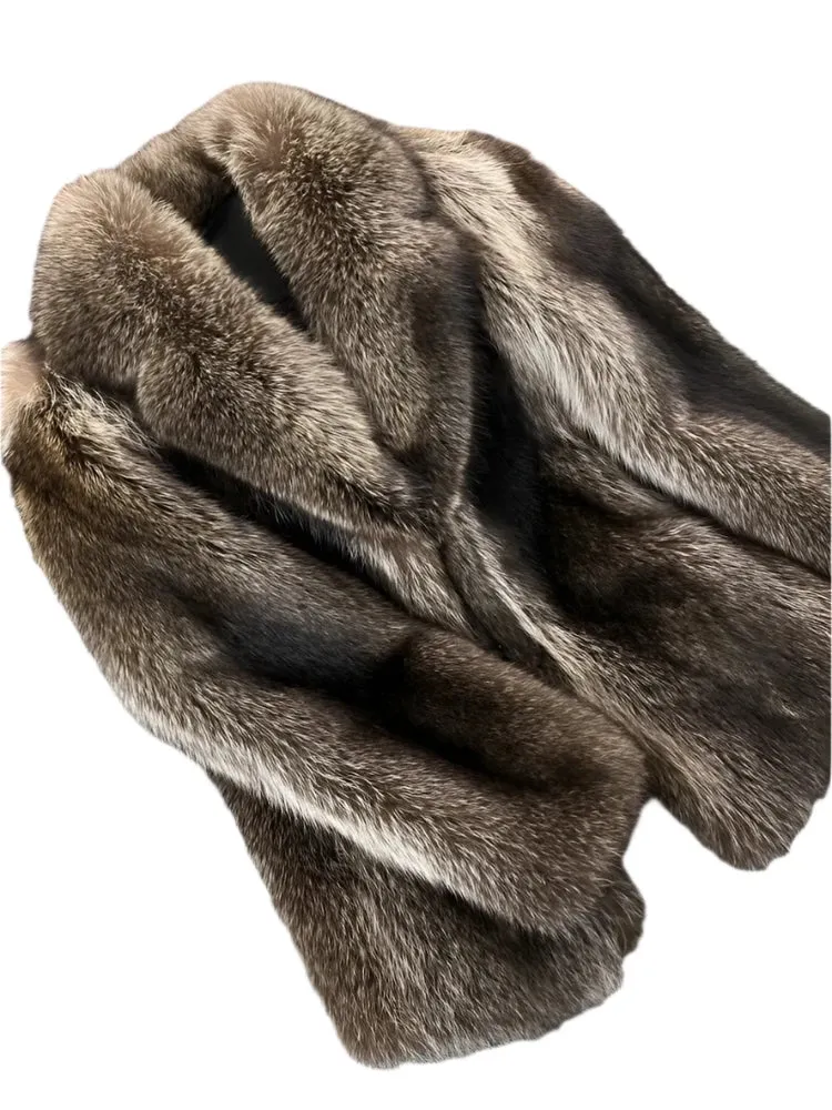 Men's Thickened Fox Fur Overcoat - Mid-Length Lapel Short Coat with Three Buttons | Warm Business Casual Winter Fashion