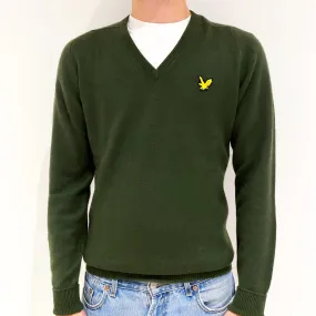 Men's Vintage Seaweed Green Cashmere V-Neck Jumper Medium