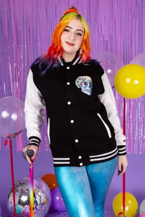 Mermaid Skull Black & White Varsity Jacket