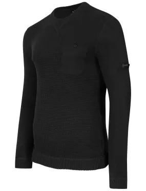 Miller Cable Knit Jumper with Pocket in Black - Dissident