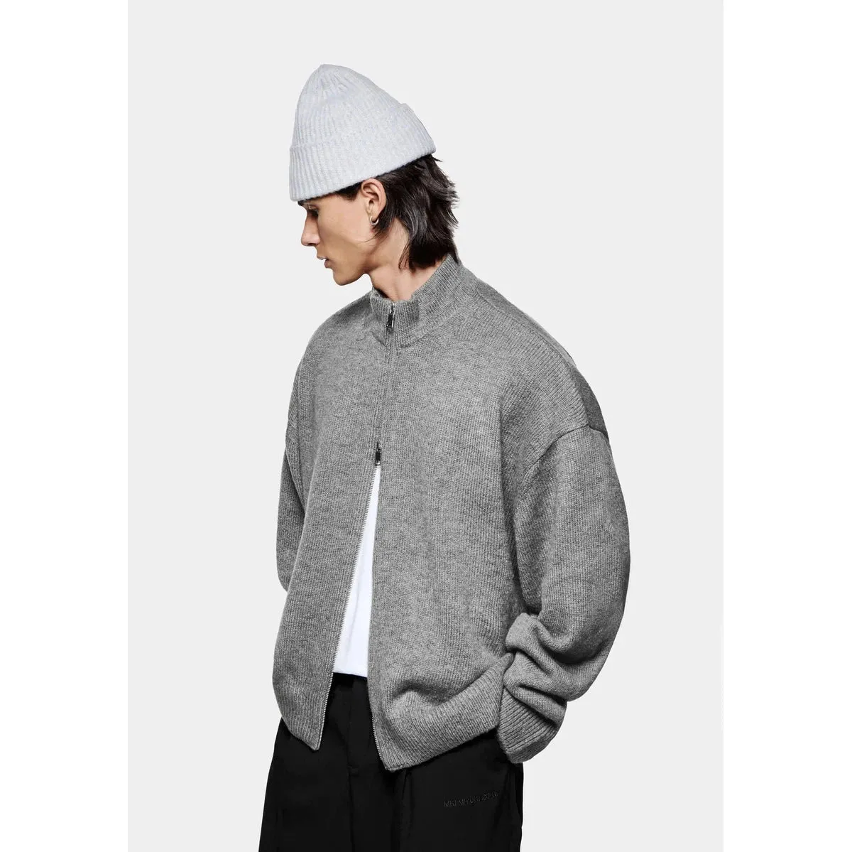 MKI MOHAIR BLEND KNIT TRACK JACKET BROWN MARL