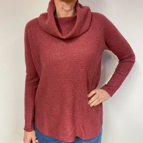 Muted Brick Red Batwing Cashmere Cowl Neck Jumper Medium
