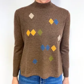 Muted Brown Diamond Cashmere Turtle Neck Jumper Medium
