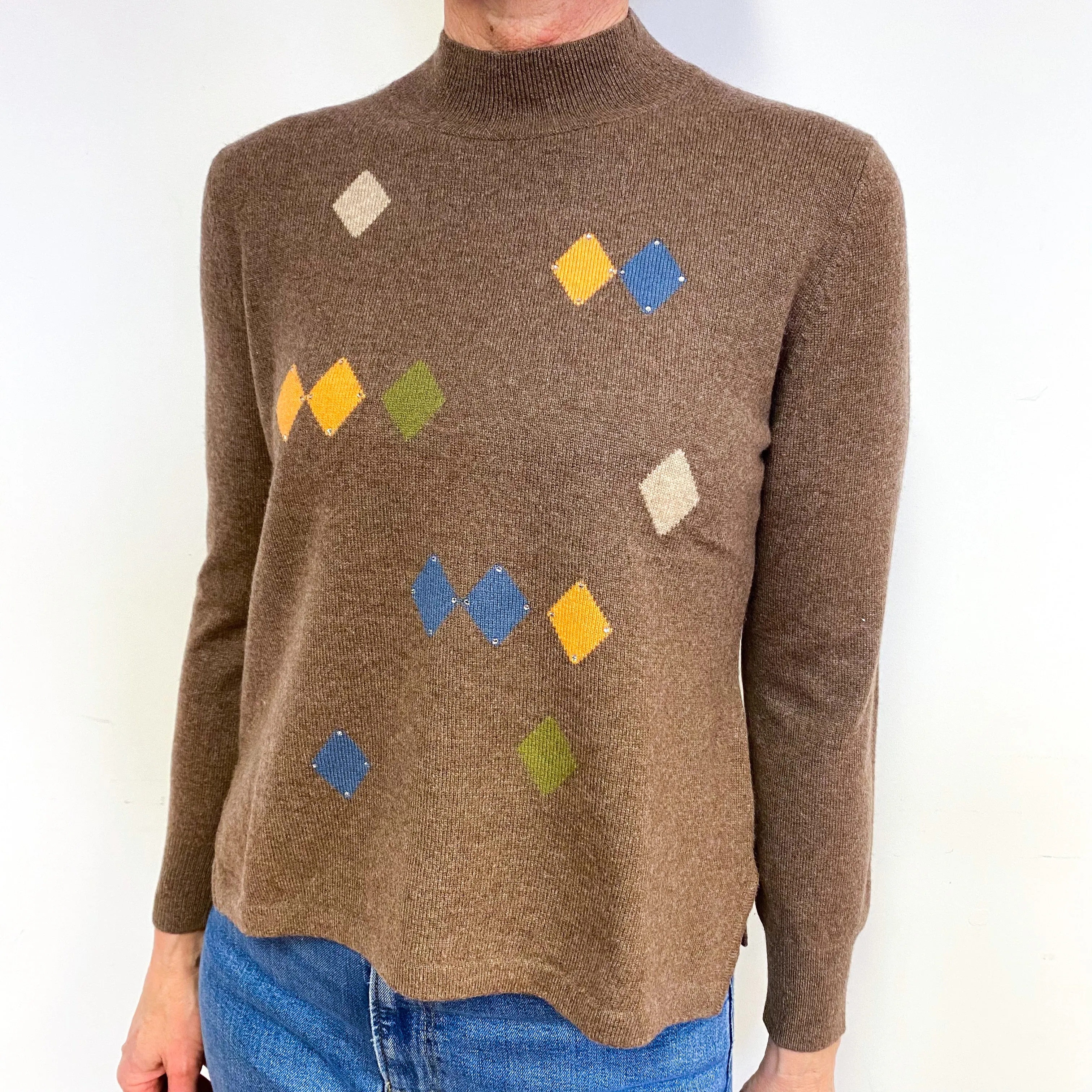 Muted Brown Diamond Cashmere Turtle Neck Jumper Medium