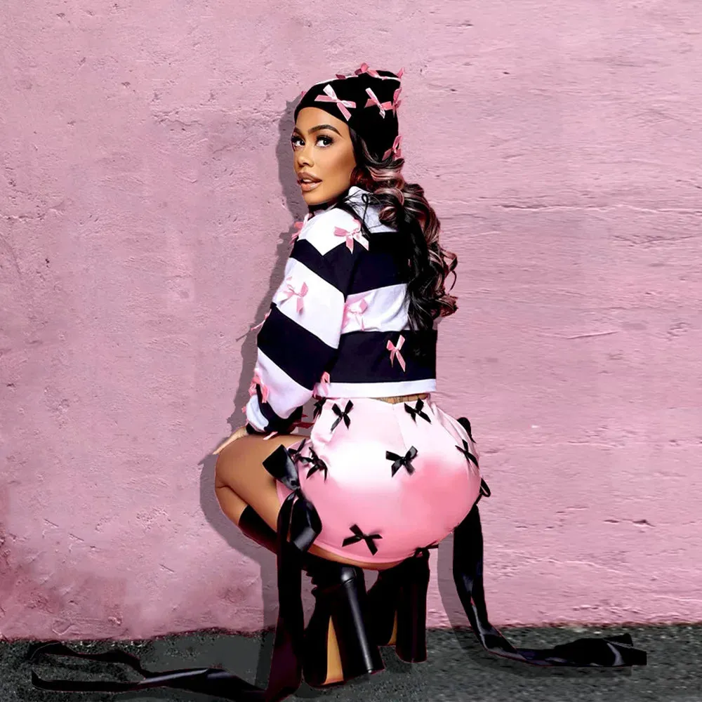 My Good Side Satin Pink Bow Mini Skirt