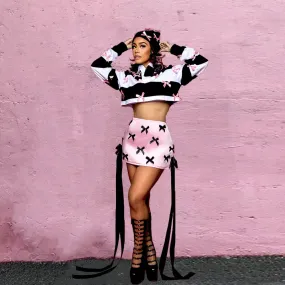 My Good Side Satin Pink Bow Mini Skirt