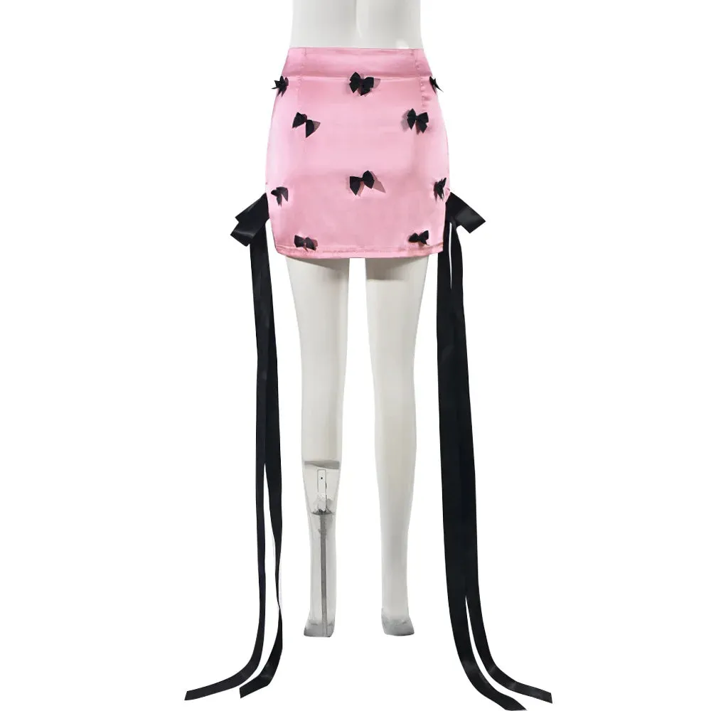 My Good Side Satin Pink Bow Mini Skirt