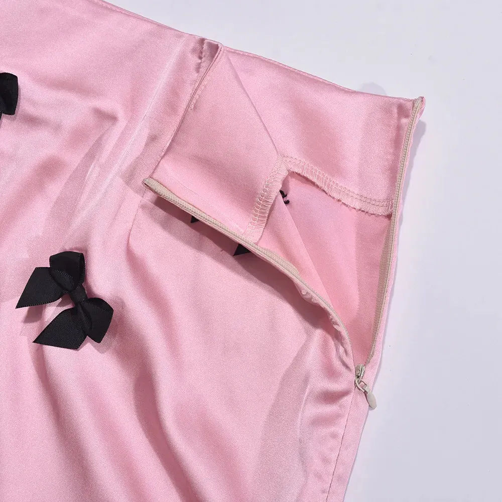 My Good Side Satin Pink Bow Mini Skirt